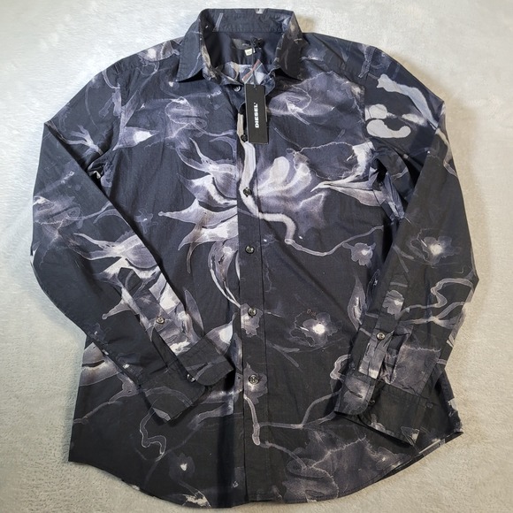 Diesel Other - Diesel Shirt Mens Size Medium Black Floral Graphic Button-Down Abstract Design